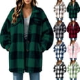 thumbnail image 1 of Womens Plaid Shacket Jacket with Pockets,Button Down Turned-Down Collar Warm Fleece Coat for Fall and Winter, 1 of 9