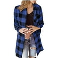 thumbnail image 1 of Womens Plaid Shackets Button Up Classic Checkered Shirt Jacket Lapel Neck Fall Casual Long Sleeve Outwear Blouses (XL, Blue), 1 of 7