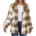 thumbnail image 1 of Womens Plaid Shackets Jackets Fleece Sherpa Jacket Fall Winter Full Zip Overcoat with Pocket, 1 of 6