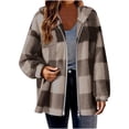 thumbnail image 1 of Womens Plaid Sherpa Fleece Hooded Jacket Fall Winter Casual Loose Full Zip Coat Soft Comfy Fuzzy Windproof Outerwear, 1 of 5