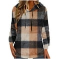 thumbnail image 1 of Womens Plaid Sherpa Hoodies Sweatshirt Long Sleeve Crewneck Fleece Pullover Fall Winter Fuzzy Loungewear Tops, 1 of 5