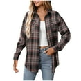 thumbnail image 1 of Womens Plaid Shirt Jacket Long Sleeve Button Down Gingham Cardigan Coat Lightweight Fall Collared Shirts Tops Khaki, 2XL, 1 of 7