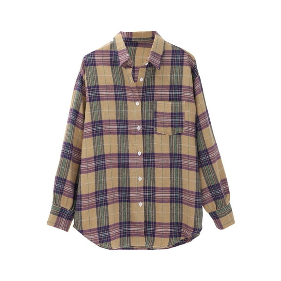 Womens Plaid Shirt, Yigetop Womens Button Down Plaid Shirts Long Sleeve Plaid Shackets Lightweight Business Casual Blouse Top Women's Button Down Shirts Purple S