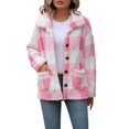 thumbnail image 1 of Womens Plaid Shirts Jacket Pink Lapel Double Sided Fleece Pocket Recreational Long Sleeve L, 1 of 4