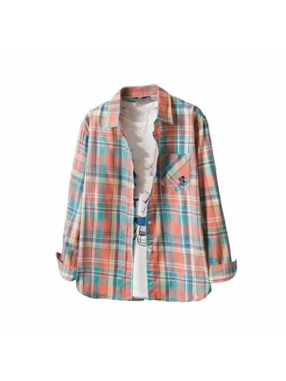 Womens Plaid Shirts, Long Sleeve Shirts for Women Business Casual Printed Lapel Button Down Dressy Blouses with Pockets Fall Clothes