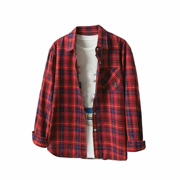 Womens Plaid Shirts, Long Sleeve Shirts for Women Business Casual Printed Lapel Button Down Dressy Blouses with Pockets Fall Clothes