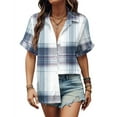 thumbnail image 1 of Womens Plaid Shirts Short Sleeve Button Down Shirt Casual Basic Tops Plus Size Tunic T Shirt, 1 of 5