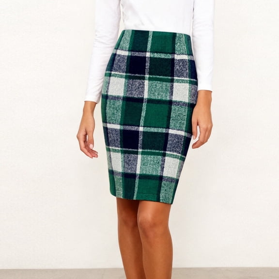 Womens Plaid Skirt Causal Bodycon Pencil Wool Knee Length Skirts 2025 Fall Winter Trendy Skirt