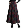 thumbnail image 1 of Womens Plaid Skirt Fall Long A-Line High Elastic Waisted Skirt Winter Vintage Woolen Tartan Skirts with Pockets, 1 of 6