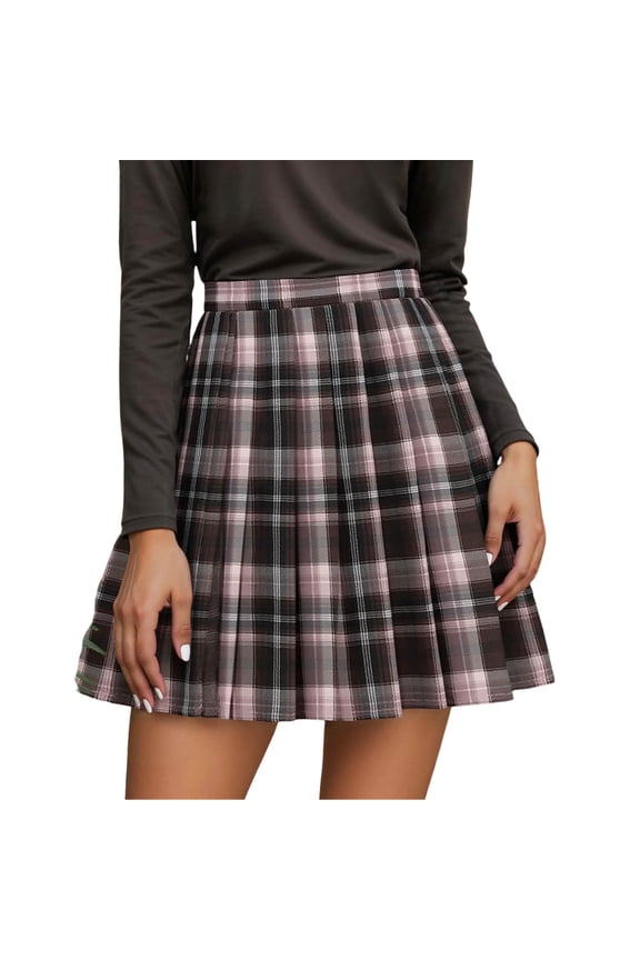 Womens Plaid Skirt High Waist Pleated Mini Skirt A Line Relaxed Fit Tartan Skirt Spring Fall Casual Purple S