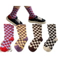 thumbnail image 1 of Womens Plaid Socks Casual Running Athletic Colorful Checkerboard Crew Socks Size 5-9, 1 of 8