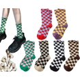 thumbnail image 1 of Womens Plaid Socks Casual Running Athletic Colorful Checkerboard Crew Socks Size 5-9, 1 of 8