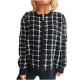 thumbnail image 1 of Womens Plaid Sweater Cardigan Long Sleeve Zipper Front Cardigans Crew Neck Loose Retro Knitwear Jacket Black, S, 1 of 5