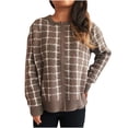 thumbnail image 1 of Womens Plaid Sweater Cardigan Long Sleeve Zipper Front Cardigans Crew Neck Loose Retro Knitwear Jacket Brown, M, 1 of 5