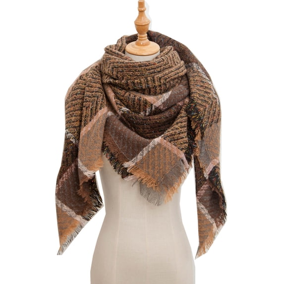 Womens Plaid Triangle Scarves with Tassel Acrylic Portable Lightweight Skin-friendly Wrap Shawl for All Cold Weather Occasions