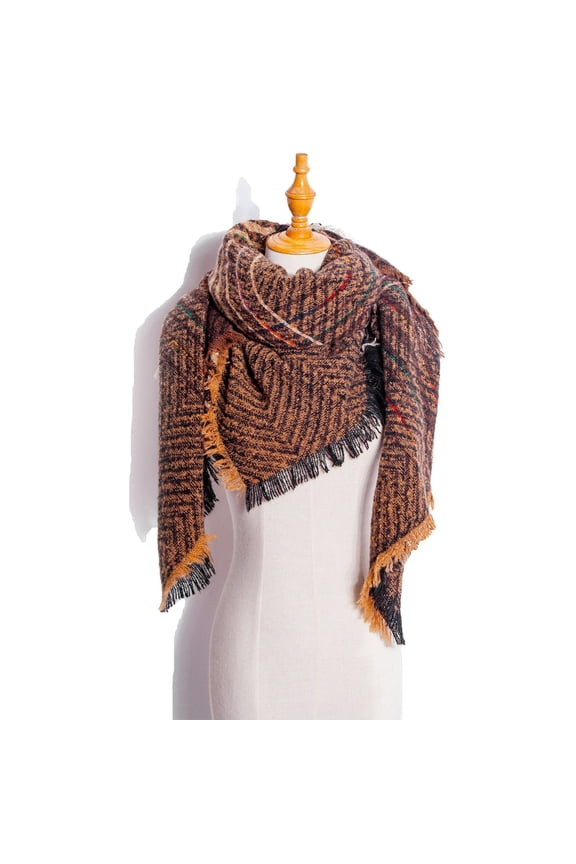 Womens Plaid Triangle Scarves with Tassel Acrylic Portable Lightweight Skin-friendly Wrap Shawl for All Cold Weather Occasions