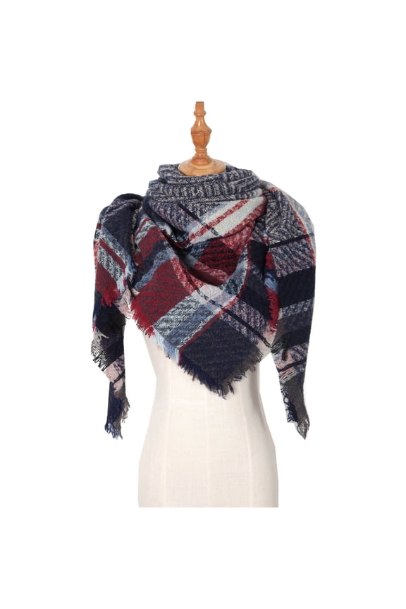 Womens Plaid Triangle Scarves with Tassel Acrylic Portable Lightweight Skin-friendly Wrap Shawl for All Cold Weather Occasions