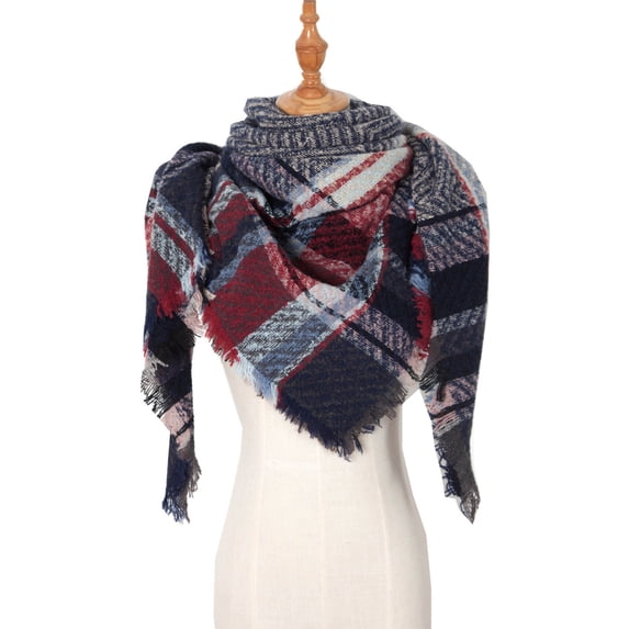 Womens Plaid Triangle Scarves with Tassel Acrylic Portable Lightweight Skin-friendly Wrap Shawl for All Cold Weather Occasions