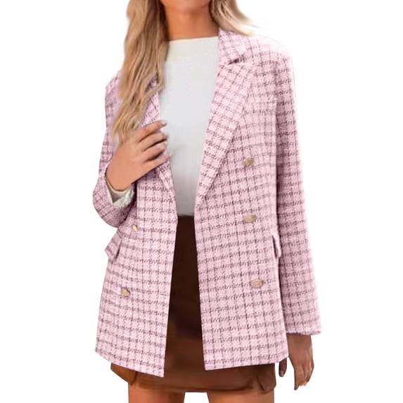 Womens Plaid Tweed Blazers Spring Fall Warm Fashion Casual Open Front Business Elegant Business Office Work Jackets
