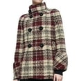 thumbnail image 1 of Womens Plaid Wool Trench Pea Coat Winter Dressy Double Breast Stand Collar Jacket Deep Red S, 1 of 8