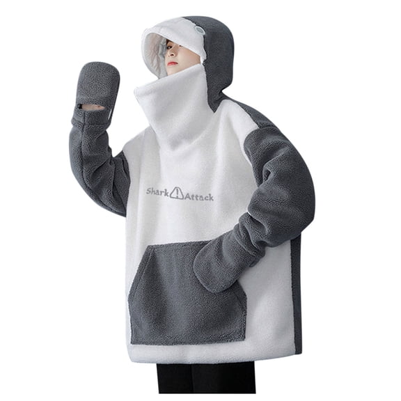 Womens Plain Hoodie Print Big Size Long Pockets Cat Ear Top Hooded Sweatshirts Trendy Black 2XL