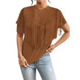 thumbnail image 1 of Womens Plain Round Neck Tassel Casual Short Sleeve T-Shirt Summer Blouse For Women, 1 of 6