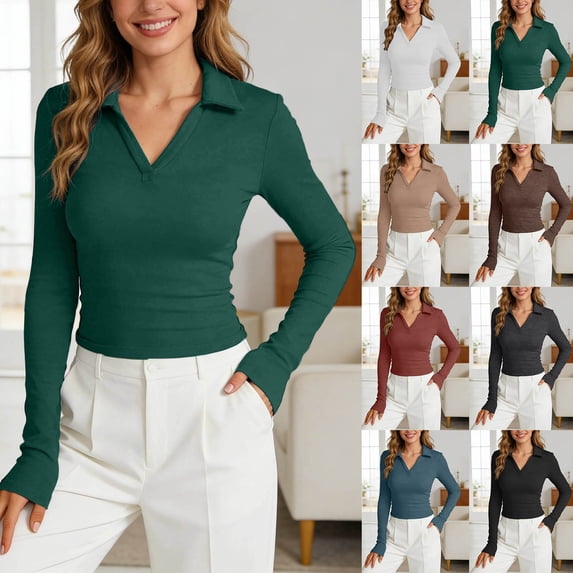 Womens Plain Tshirts Ladies Long Sleeve V Neck Slim Fit Casual Basic Everyday Tee Shirt Dark Gray XL
