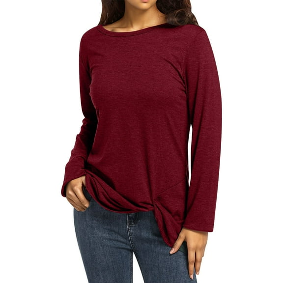Womens Plain Tshirts Long Sleeve Going Out Tops for Women Fall Loose Cotton Blend Wearing Daily Blouses Dressy Casual M