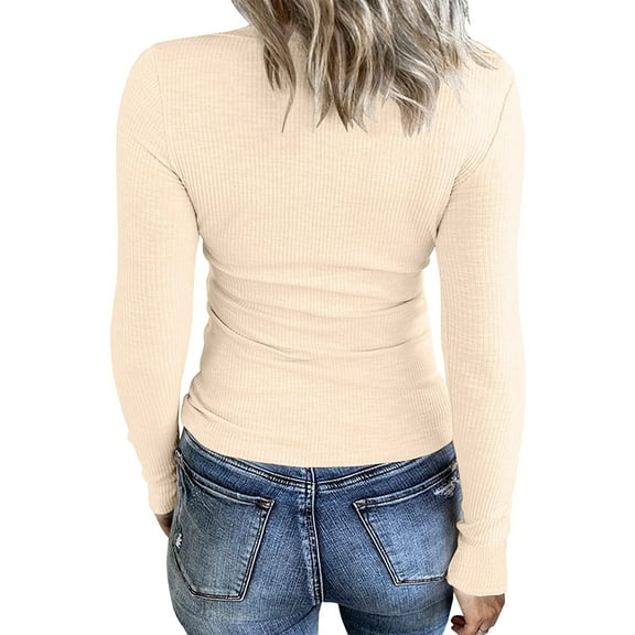 Womens Plain Tshirts Long Sleeve Going Out Tops for Women Fall Ribbed Knit Fitted Slim Basic Blouses Business Casual Beige M