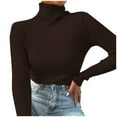 thumbnail image 1 of Womens Plain Tshirts Long Sleeve Going Out Tops for Women Fall Solid Color Turtleneck Bottom Sweater Pullover Knit Cute Tee Shirts Coffee L, 1 of 5