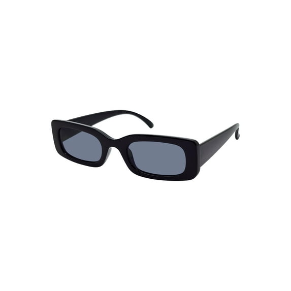 Womens Plastic Rectangle Full Rim Sunglasses with Black Frames and Smoke Lenses
