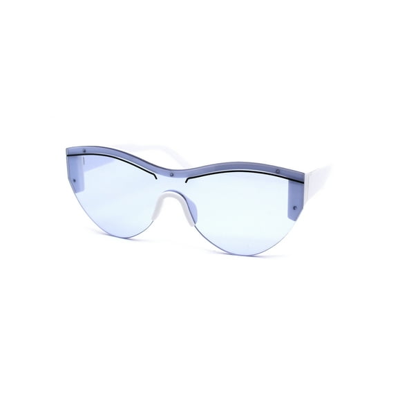 Womens Plastic Shield Rimless 80s Robotic Sunglasses White Blue