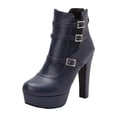 thumbnail image 1 of Womens Platform Ankle Boots Buckle Strap High Heeled Slip On Chelsea Booties Wide Width Mid Calf Gothic Boots Blue Size 6, 1 of 7