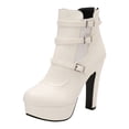 thumbnail image 1 of Womens Platform Ankle Boots Buckle Strap High Heeled Slip On Chelsea Booties Wide Width Mid Calf Gothic Boots White Size 5.5, 1 of 5