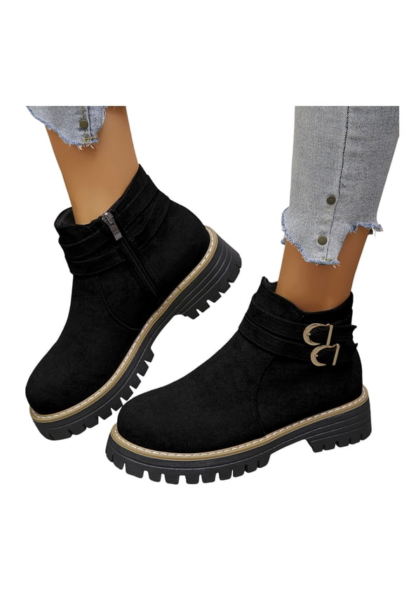 Womens Platform Ankle Boots Trendy Suede Lug Sole Chunky Heel Zipper Chelsea Booties Winter Fall Short Dressy Booties