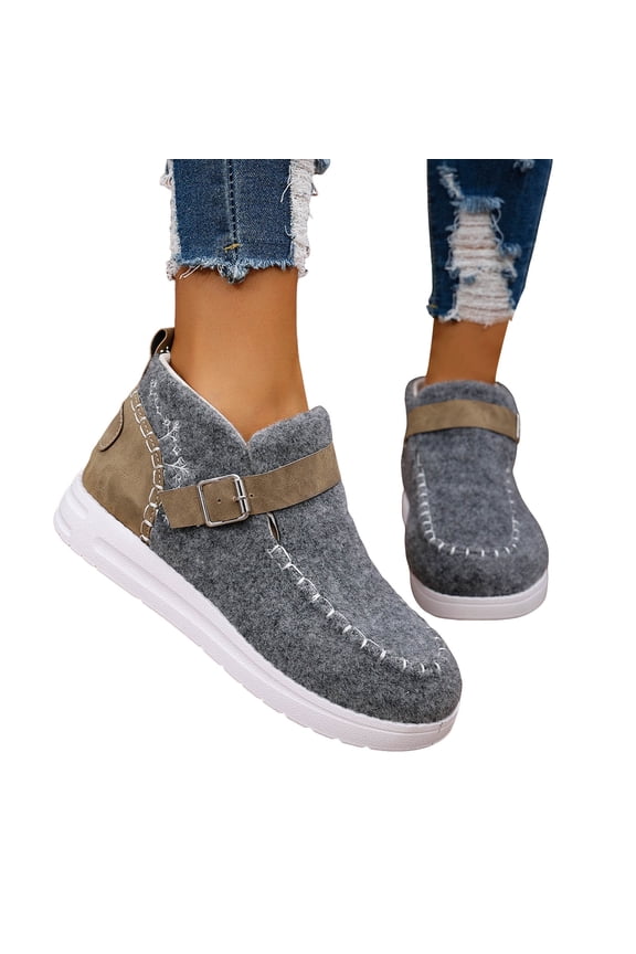 Womens Platform Ankle Boots Winter Fall Wide Width Round Toe Walking Flats Casual Short Booties Shoes Grey Size 9.5