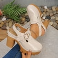 thumbnail image 1 of Womens Platform Clogs Mules Khaki Faux Faux Leather Mary Jane Shoes Chunky Block Heel Non-Slip Casual Sandals,Size 39, 1 of 9
