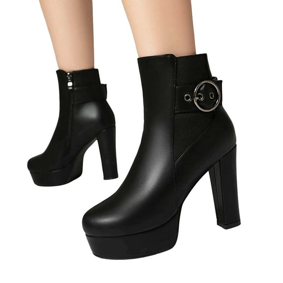Womens Platform Dress Ankle Boots 2025 Fashion Leather Round Toe Block High Heel Slip on Chelsea Ankle Booties