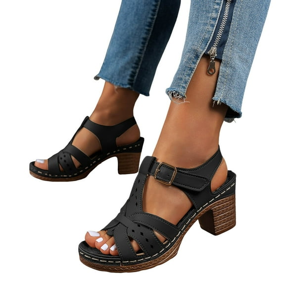 Womens Platform Dress Sandals Trendy Leather High Heel Ankle Strap Open Toe Ladies Dressy Sandals