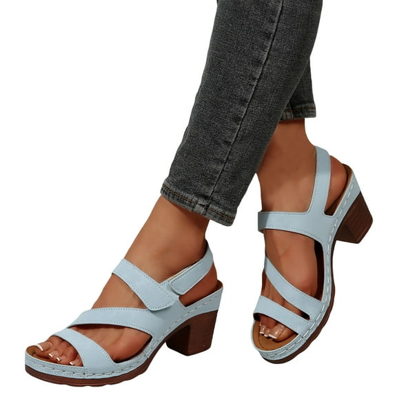 Womens Platform Dressy Sandals Fashion Leather Pearl Arch Support Chunky High Heels Orthopedic Sandals