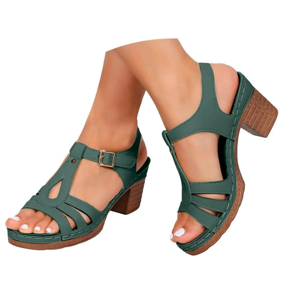 Womens Platform Dressy Sandals for Ladies 2025 Summer Stylish Leather Chunky Block High Heels Sandals