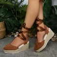 thumbnail image 1 of Womens Platform Espadrilles Closed Toe Wedge Sandals Tie up Ankle Strap Summer Dress Shoes for Wedding Vacation Brown Size 8, 1 of 8