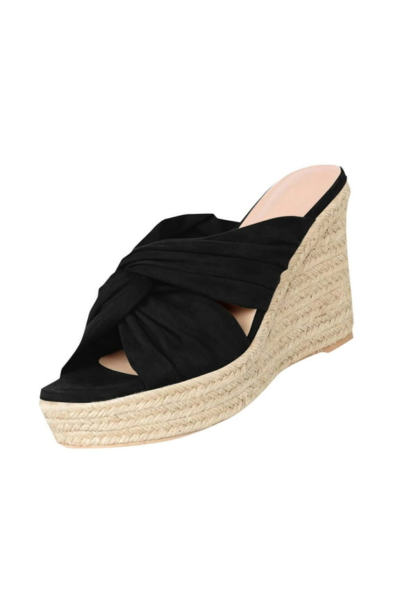 Womens Platform Espadrilles Slip On Wedge Sandals Tie Open Toe Slides Shoes Womens Wedge Peep Toe Heeled Platform Sandals Black Women Sandal