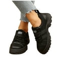 thumbnail image 1 of Womens Platform Fashion Sneakers Casual Canvas Lace up Chunky Flats Non Slip Walking Hiking Shoes Black, 1 of 7