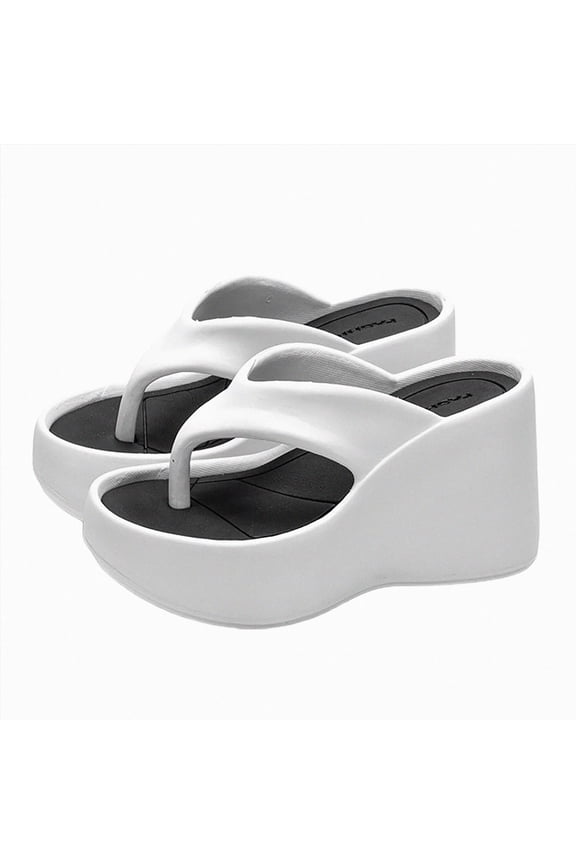 Womens Platform Flip Flops EVA Trendy Thong Slip on Sandals Thick Sole Comfortable Non Slip Party Prom Walking Heels White Size 6.5