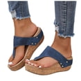 thumbnail image 1 of Womens Platform Flip Flops with Arch Support Comfy Footbed Wedge Sandals Boho Hollow out Nonslip Slip on Cork Wedges Heels Navy Size 8, 1 of 6