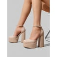 thumbnail image 1 of Womens Platform High Block Heels Square Toe Ankle Strap Solid Color Pumps for Wedding Party Prom Festival 2026, 1 of 7