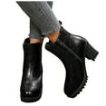 thumbnail image 1 of Womens Platform High Heels Chelsea Boots Fashion Leather Chunky Block Heeled Slip on Mid Calf Ankle Booties Black Size 6.5, 1 of 7