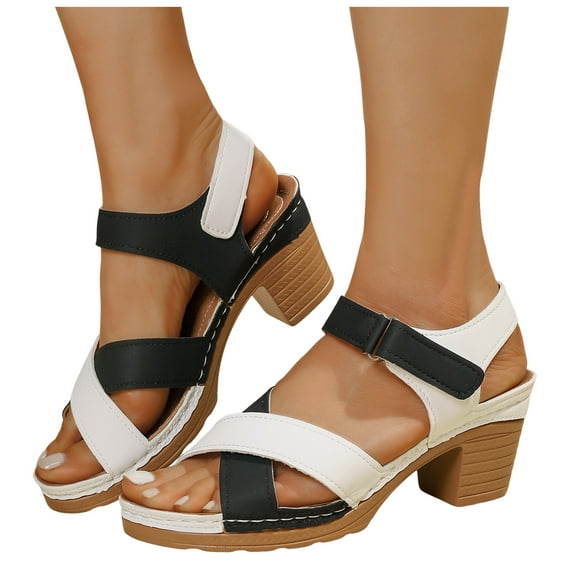 Womens Platform High Heels Dress Sandals 2025 White Black Leather Adjustable Ankle Strap Dressy Summer Shoes