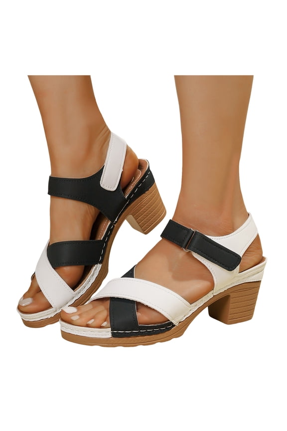 Womens Platform High Heels Dress Sandals 2025 White Black Leather Adjustable Ankle Strap Dressy Summer Shoes